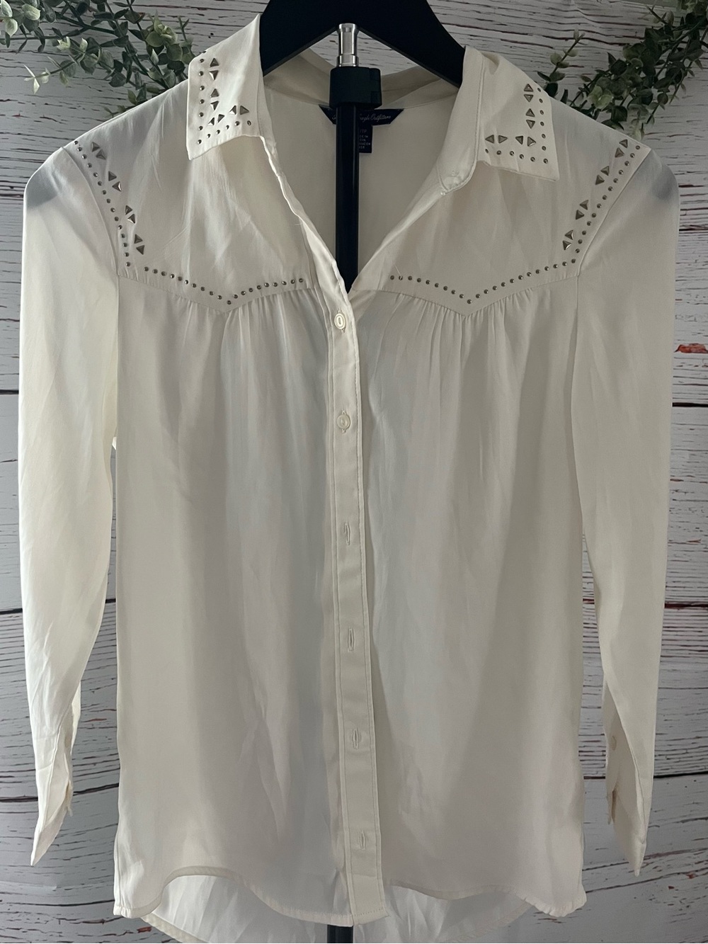 American Eagle Outfitters White Eyelet Button-Down Shirt